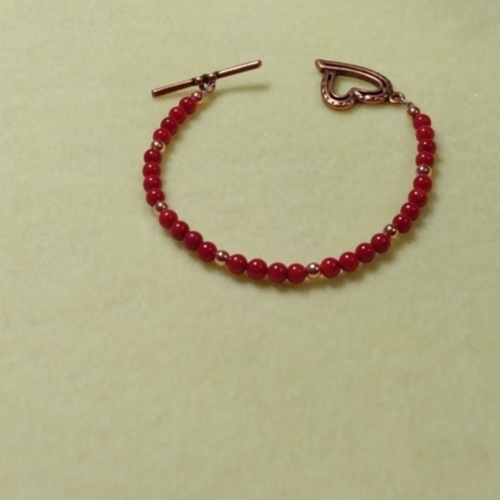 HAND CRAFTED BAMBOO CORAL &ROSETONE BEADS WITH ARTISAN CRAFTED HEART TOGGLE CLAS